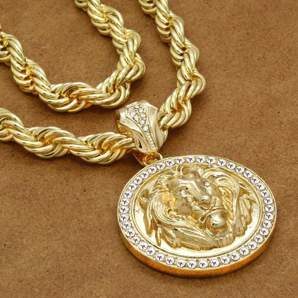 14k Gold Lion Chain + Pendant + Rope Chain - Picture 3 of 4